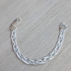 Sterling Diamond Cut Braided Herringbone Bracelet